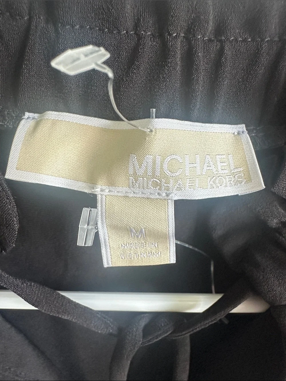 Michael Kors Black Blouse with Gold Charm Tie and Patterned Sleeves - Medium